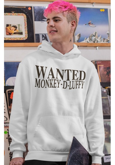 Sevbano Wanted Monkey D. Luffy One Piece Anime Sırt Baskılı Unisex Oversi beyaz