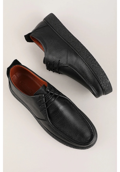 Gondol Erkek Hakiki Deri Casual Derby Ayakkabı Moc-toe Cz.102 Siyah