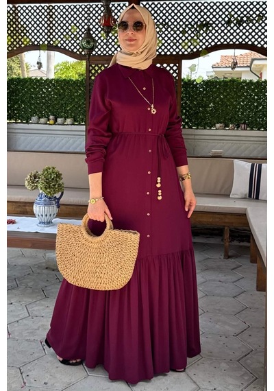 Rabia Şamlı Süreyya Gömlek Elbise Bordo Normal