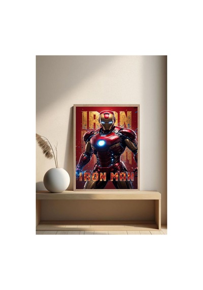 Iron Man Doğal Ahşap Çerçeveli Tek Parça Dekoratif Tablo Çok Renkli - 842072408 Çok Renkli