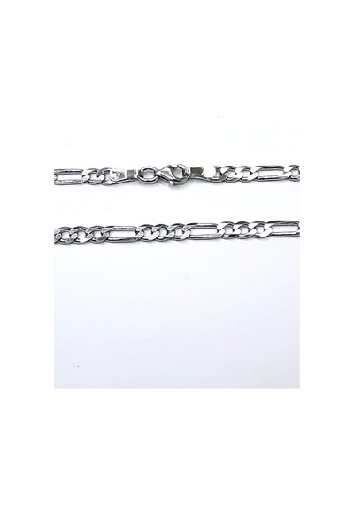 Omar Silver Unisex Figaro 3,6 Mm Rodyum Kaplama Gümüş Kolye Zinci-Rodyum Kaplama-55 Cm