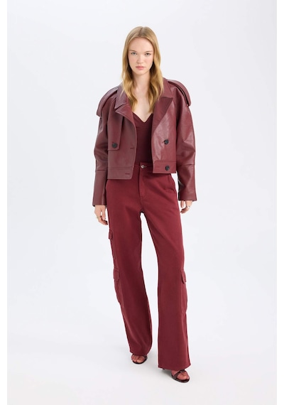 DeFacto Straight Fit Gabardin Pantolon Kargo Cepli Normal Bel Düz Paça D3762AX24AUBN371