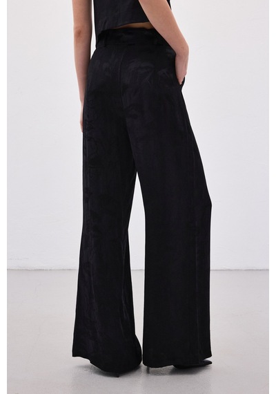 Sateen Jakarlı Bol Pantolon - Siyah-136818 siyah