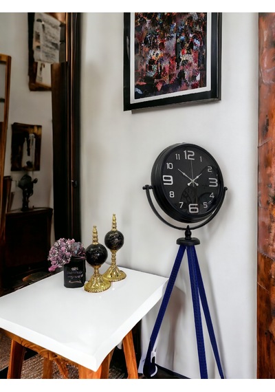 Siyah Metal Ofis Salon Otel Ayaklı Seyyar Saati Yükseklik 150 Cm Siyah