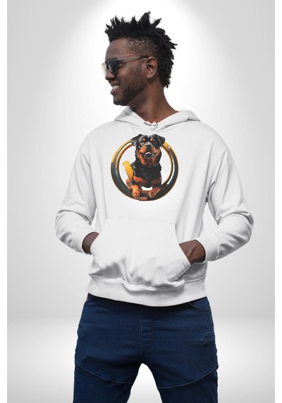 Süper Tasma Rottweiler Eğitim Kadın Erkek Beyaz Kapüşonlu Sweatshirt Hoodie Beyaz