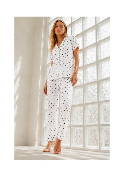 Fit Women Kadın Genç Loose İpliği Boyalı Kar Beyaz Pijama Takımı