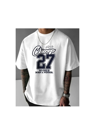 Medinenur Chiccigo Yazı Detaylı Basic T-shirt Beyaz