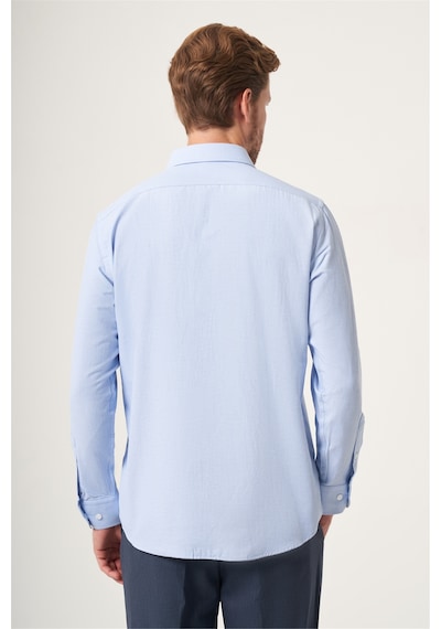 İmza Mavi Sert Yaka Oxford Comfort Fit Pamuklu Gömlek 1004265285