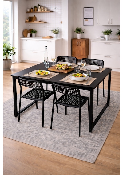 5'li Mutfak Masa Takımı, 4 Sandalye Ve 1 Masa, Yemek Odası, Bahçe Takımı, 4 Kişilik, Metal Ayaklı Masa: Siyah/siyah- Sandalye: Siyah 5'li Mutfak Masa Takımı, 4 Sandalye Ve 1 Masa, Yemek Odası, Bahçe Takımı, 4 Kişilik, Metal Ayaklı Masa: Siyah/siyah- Sandalye: Siyah