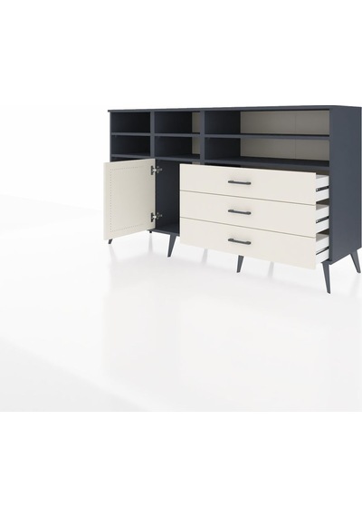 Hyperion Konsol 8 Raflı 3 Çekmeceli Tek Kapaklı 176x44x99 Antras Antrasit-aytaşı Hyperion Konsol 8 Raflı 3 Çekmeceli Tek Kapaklı 176x44x99 Antras Antrasit-aytaşı