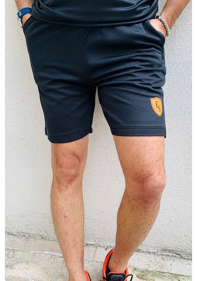 Erkek Siyah Spor Fitness Şortu Gri Baskılı