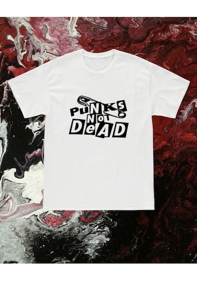 Startmore Unisex Oversize Punks Not Dead Tshirt Beyaz