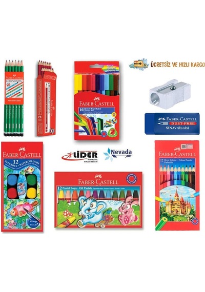 Faber Castell Kuru Sulu Pastel Keçeli 12 Renk 8 Parça Okul Boya N11.2681