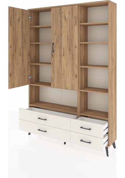 Arges Dolap 10 Raflı 4 Çekmeceli 2 Kapaklı 132x30x195 Çam-çam... Çam