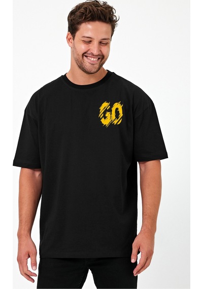 Urbantrendstore Go Away Unisex Sade Basic Yazlık Beyaz Tshirt Oversize Fit Rahat Geniş Salaş T-shirt Günlük Tişört Siyah