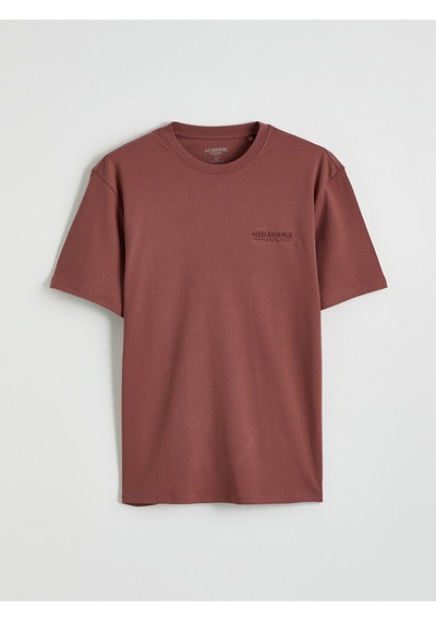 Lcwaıkıkı Classic Bordo Rahat Kalıp Bisiklet Yaka Nakışlı Erkek Tişört