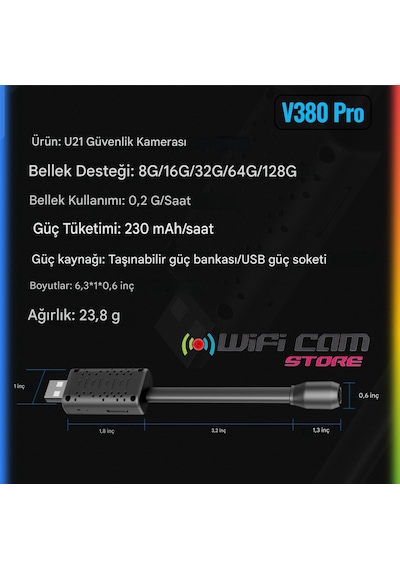 V380 Mini Wifi Usb Güvenlik Kamerası Esnek Tasarım