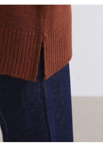 Lcw Modest Kahverengi Polo Yaka Kadın Triko Kazak