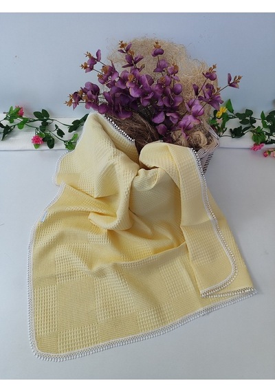 Bebek Battaniyesi Bebek Örtüsü Puset Örtüsü Çok Amaçlı Bebek Pikesi Mevsimlik Hediyelik 80x90 Cm Sarı