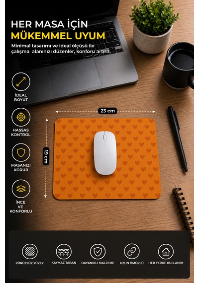 Turuncu Renkli Kalpli Desenli Ergonomik Mouse Pad, Kaymaz Yüzey İle Ev Ve Ofis Kullanımı İçin İdeal