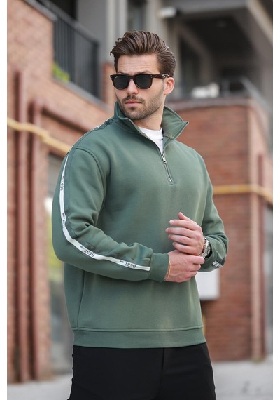 Madmext Haki Fermuarlı Yarım Balıkçı Yaka Erkek Sweatshirt E7164 Haki
