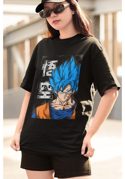Anime Goku Blue Tişört Siyah