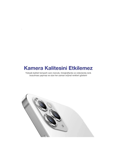 Apple Uyumlu iPhone 11 Pro Kamera Koruyucu Lens Mercek Metal Çerçeveli 3lü Set Gümüş Gri-silver