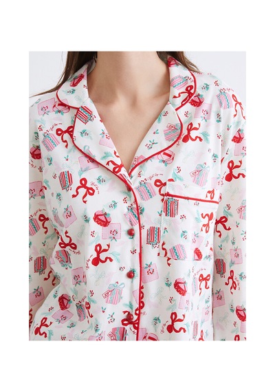 Lcw Dream Ekru Gömlek Yaka Yılbaşı Temalı Kadın Pijama Takımı
