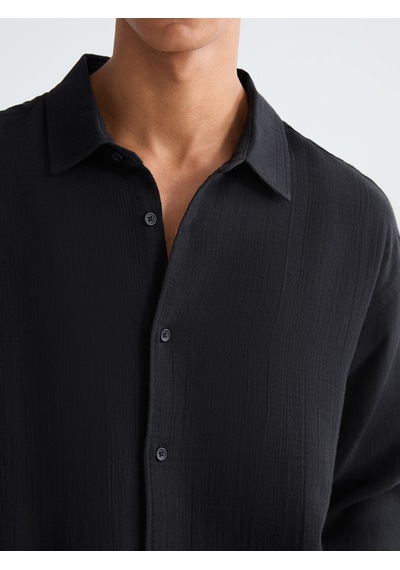 Lcw Vision Siyah Regular Fit Dokulu Erkek Gömlek