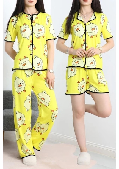 Seka Store Seka Milan 3'lü Pijama Takımı Seti Sarı - 50596.1857. Çok Renkli