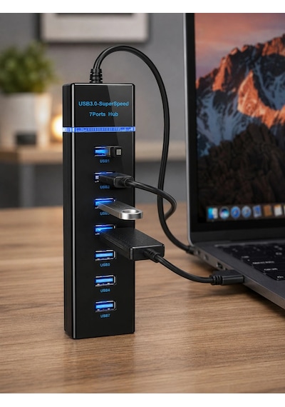 Mey İthalat Usb 3.0 Çoklayıcı 7 Port Yüksek Hızlı Veri Aktarım Diğer