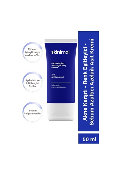 Skinimal Azelaik Asit İçeren Akne Karşıtı Sebum Azaltıcı ve Aydınlatıcı Krem 50 ML