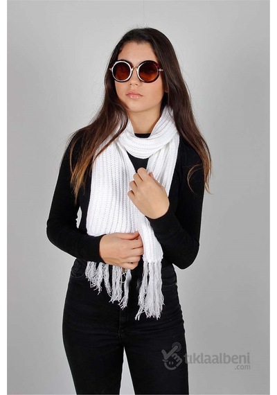Butik Klasik Kadın Atkı Frm-5066 Beyaz