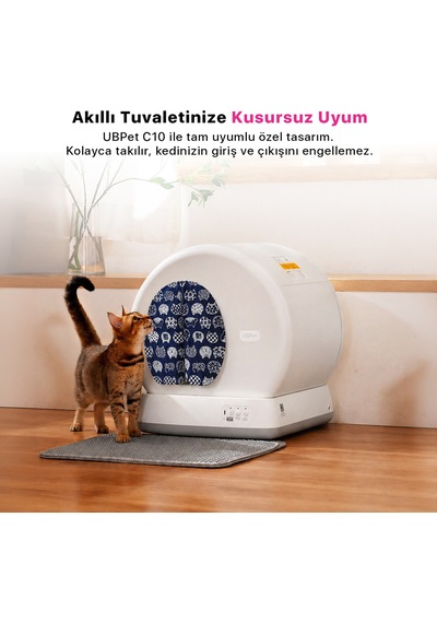 Ubpet C10 Pro Uyumlu Kedi Tuvaleti Perdesi Kum Dağılım Önleyici Mıknatıslı Giriş, Premium Kumaş, Lacivert