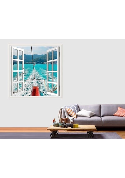 Pencere Poster Duvar Kağıdı Deniz Dağ Yapışkanlı Sticker