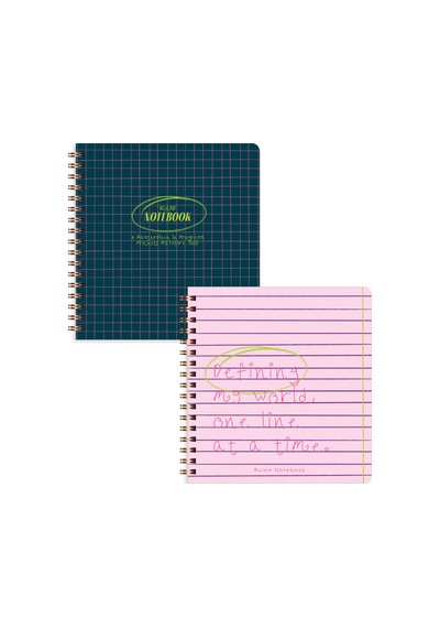 15x16 Spiralli Karton Kapak 2'li Çizgili Not Defter Seti - Lacivert Çok Renkli
