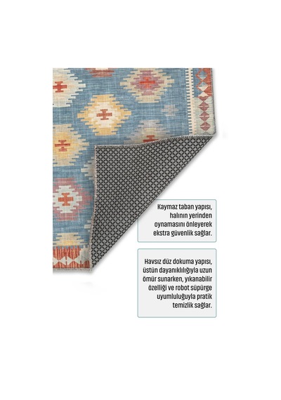 Dekoratif Halı Kaymaz Taban Leke Tutmaz Yıkanabilir Kilim Özel Ölçü Salon Halısı 3050 Çok Renkli
