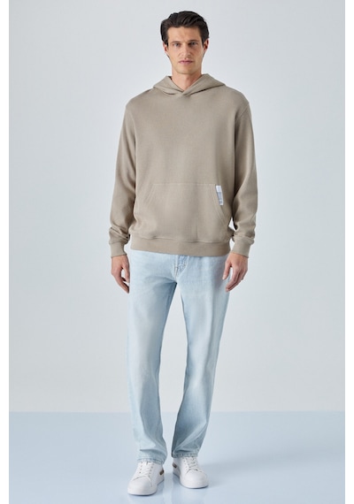 Grimelange SUSTAINY Erkek Oversize Kapüşonlu Uzun Kollu Vizon Sweatshirt