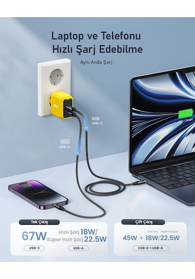 Aohi Magcube 67w 2 Portlu Şarj Adaptörü, 27.600 Mah 240w Pd3.1 Powerbank, 140w 1m Pd 3.1 480mbps Süp