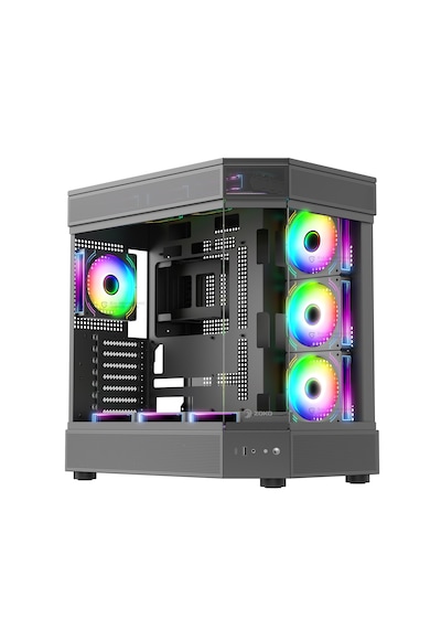 Zoko Tank 7x12 CM Kumandalı ARGB Fan Temper Cam Oyuncu Bilgisayar Kasası Siyah