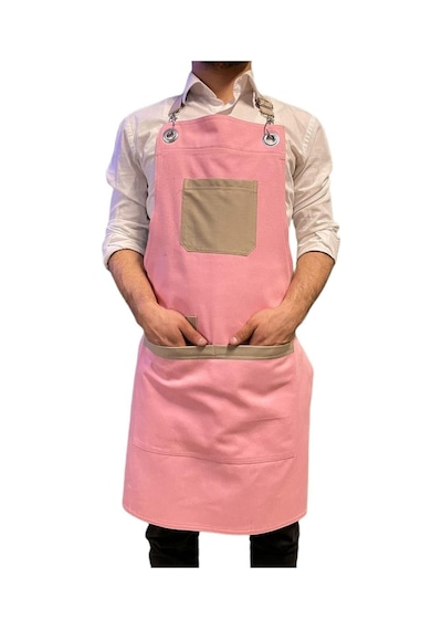 Pembe Trend Önlük Cafe Restoran Ayarlanabilir Askılı Önlük Model Pembe