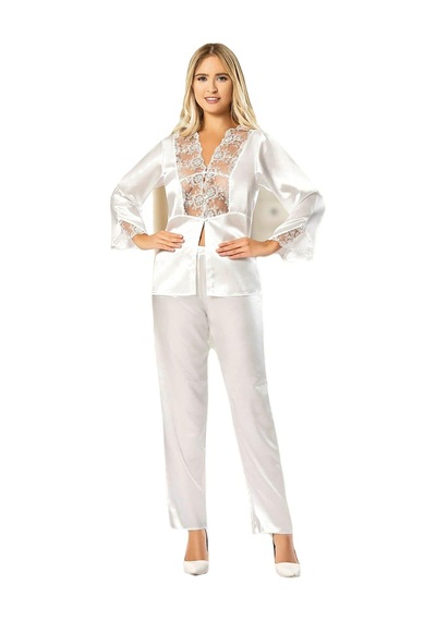 Faal Saten Dantel Uzun Kollu Pijama Takım 4601 001