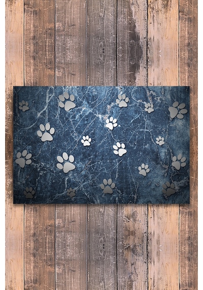 Evaşk Vinil Kaymaz Tabanlı Keçe Baskılı Evcil Hayvan Pet Mama  Paspası 45x75 Renk PATİ PM1245PA