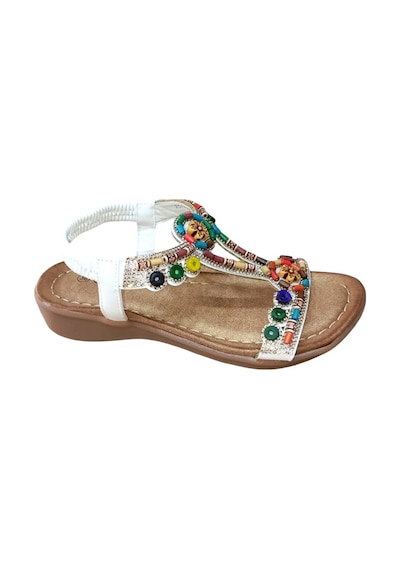 Guja 25y150-1 Kadın Taşlı Düz Taban Comfort Sandalet Beyaz Siyah