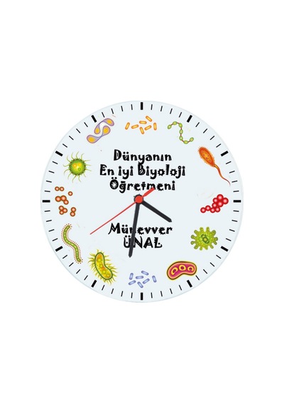 Biyoloji Öğretmenine Hediye Isimli Cam Duvar Saati Çok Renkli