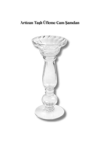 Artizan Taşlı Üfleme Cam Şamdan Renksiz/şeffaf