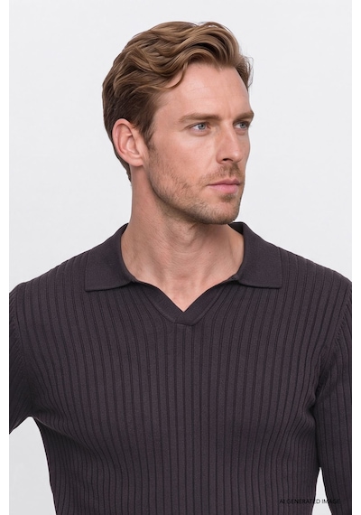Ac&Co / Altınyıldız Classics Erkek Kahverengı Standart Fit Normal Kesim Polo Yaka Jakarlı Triko Kazak Kahverengi