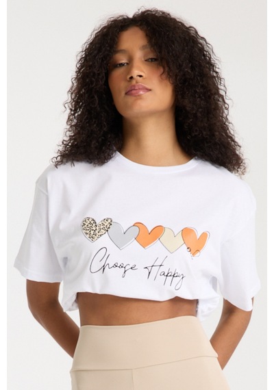 Beyaz Choose Happy Yazılı T-shirt Beyaz