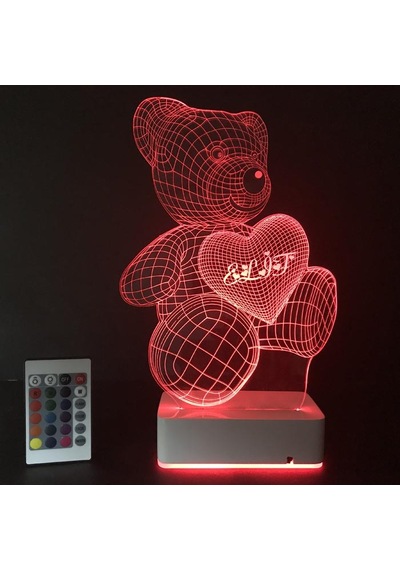 Kişiye Özel 3D Aşk Ayıcık Masaüstü Led Lamba