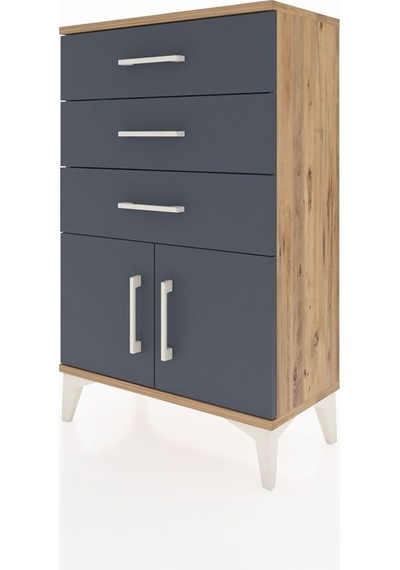 Arges Komodin 3 Çekmeceli 2 Kapaklı 60x30x96 Çam-antrasit Atlas Çam